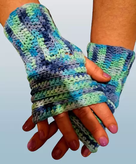 Rękawiczki damskie - wielokolorowe mitenki zrobione na syzdełku