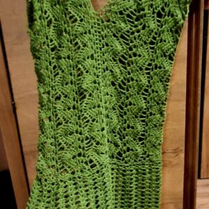 Ręcznie Robiona Sukienka na szydełku Ażurowa – Zielona Sukienka z Wiskozy Boho Mini (Rozmiar XL)
